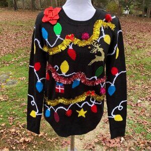 LAVENDER MOON SWEATER CREWNECK BLACK GOLD RED CHRISTMAS XMAS LONG SLEEVE Size S